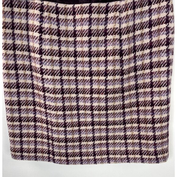 Loft Tweed Pleated Skirt Wool Blend Size 6 Purple Cream Plaid Mini - Picture 10 of 14